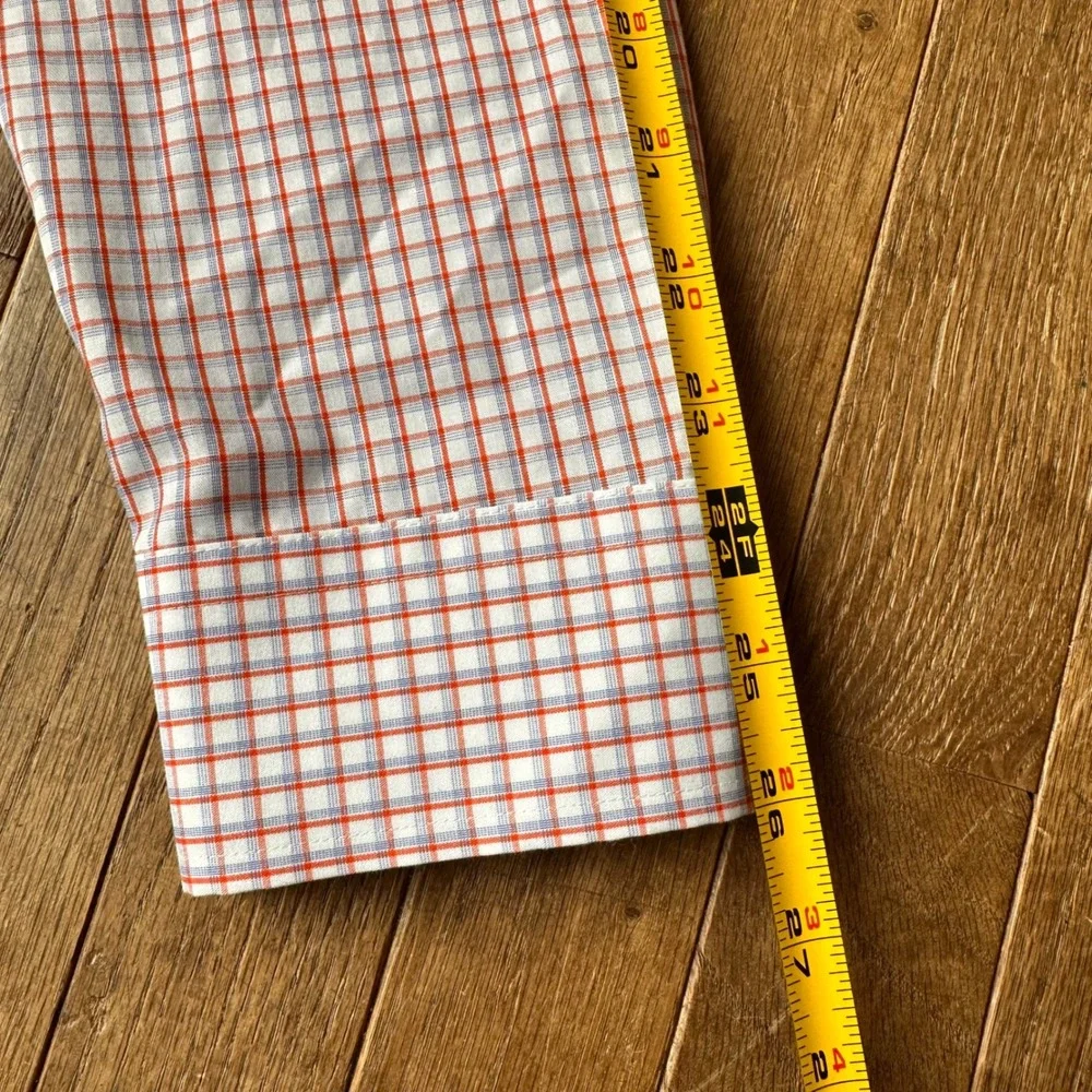 Banana Republic Button Down‎ Shirt Mens L Untucked Fit Non-Iron Plaid Red Blue